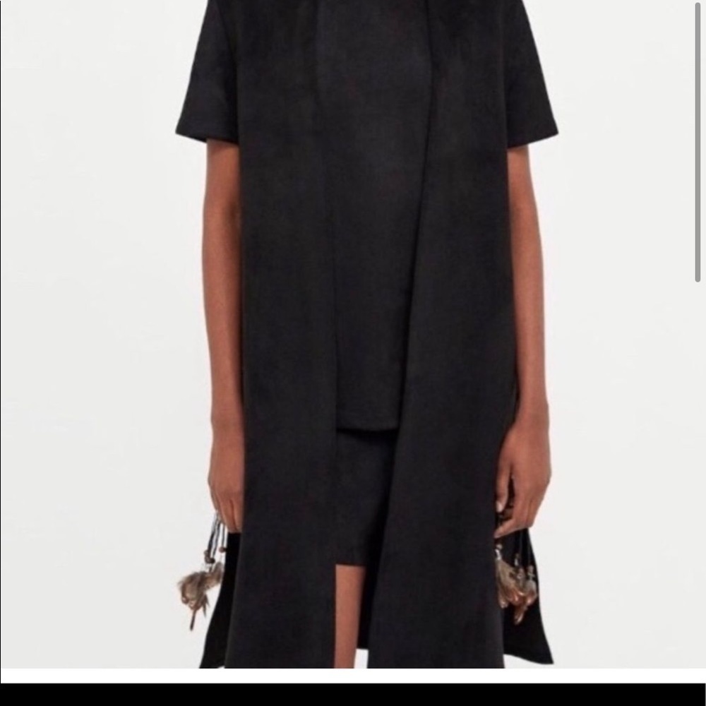 Zara faux suede long vest with feather tassels